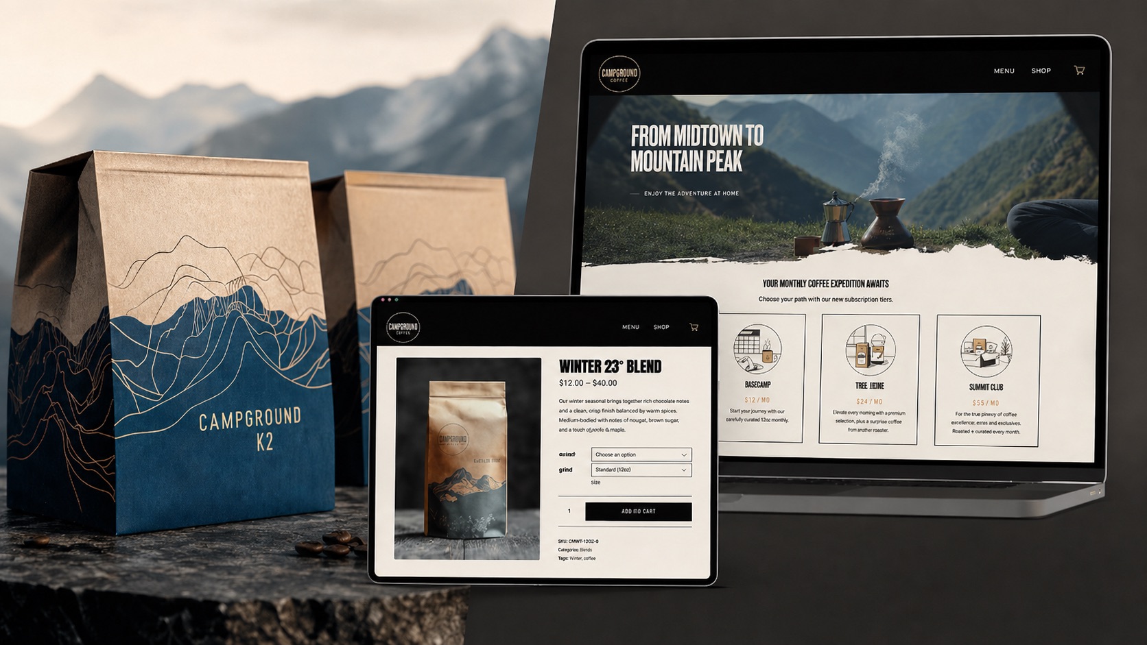 CampGround Coffee website and bag design